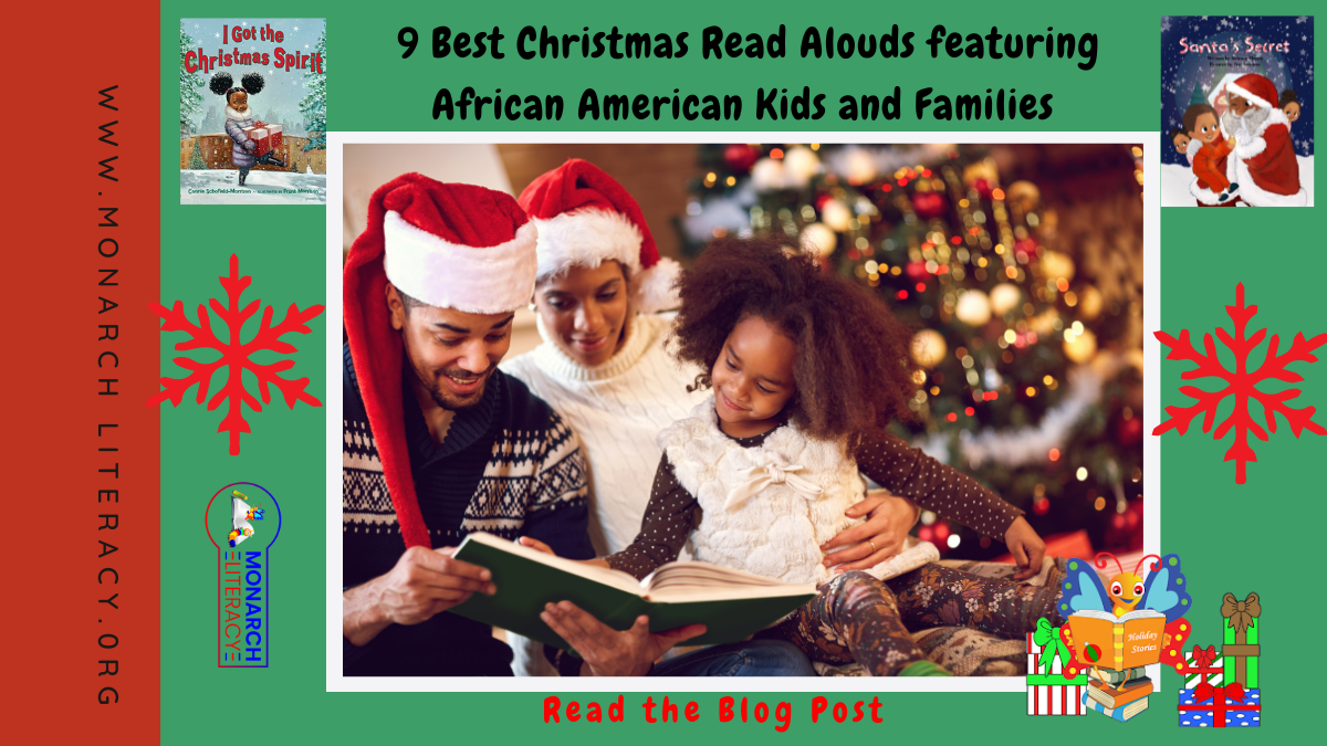 African American family with red christmas hats reading a Christmas Read Alouds picture book